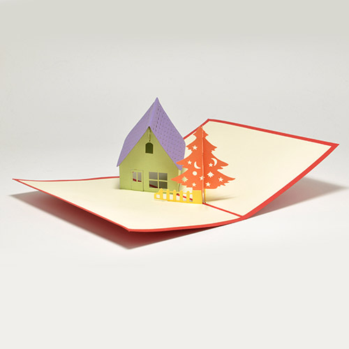 Купить 3D POP-UP открытка - Домик и елка - OBIDOBI.RU